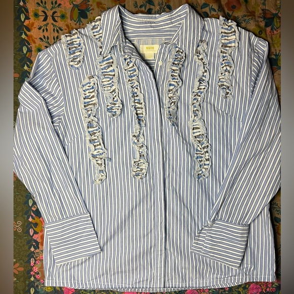Maeve by Anthropology Blue Striped Button-Up Shirt - Picture 1 of 15